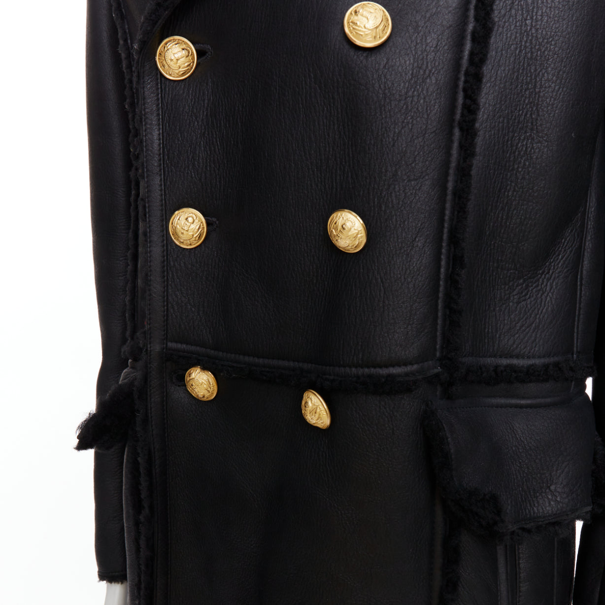 Balmain Black Shearling Gold Coat - Image 11