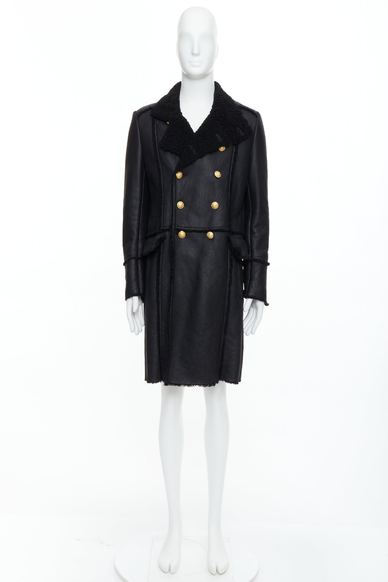 Balmain Black Shearling Gold Coat - Image 13
