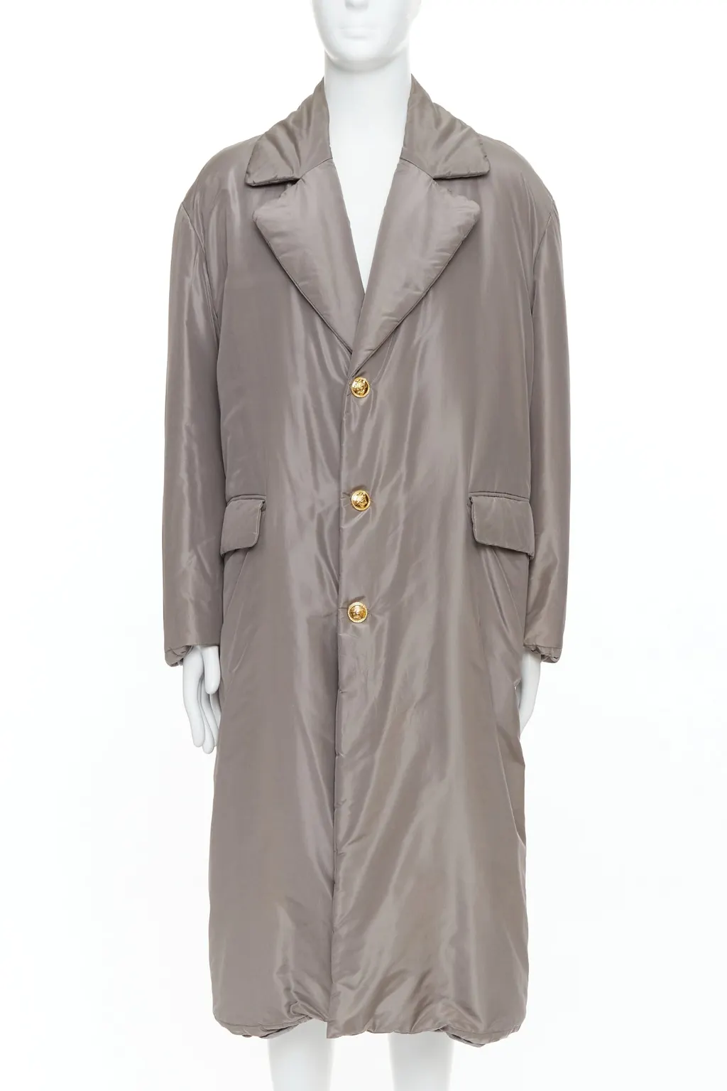 Versace Grey Padded Gold Coat Beige Silk Very good - Front View