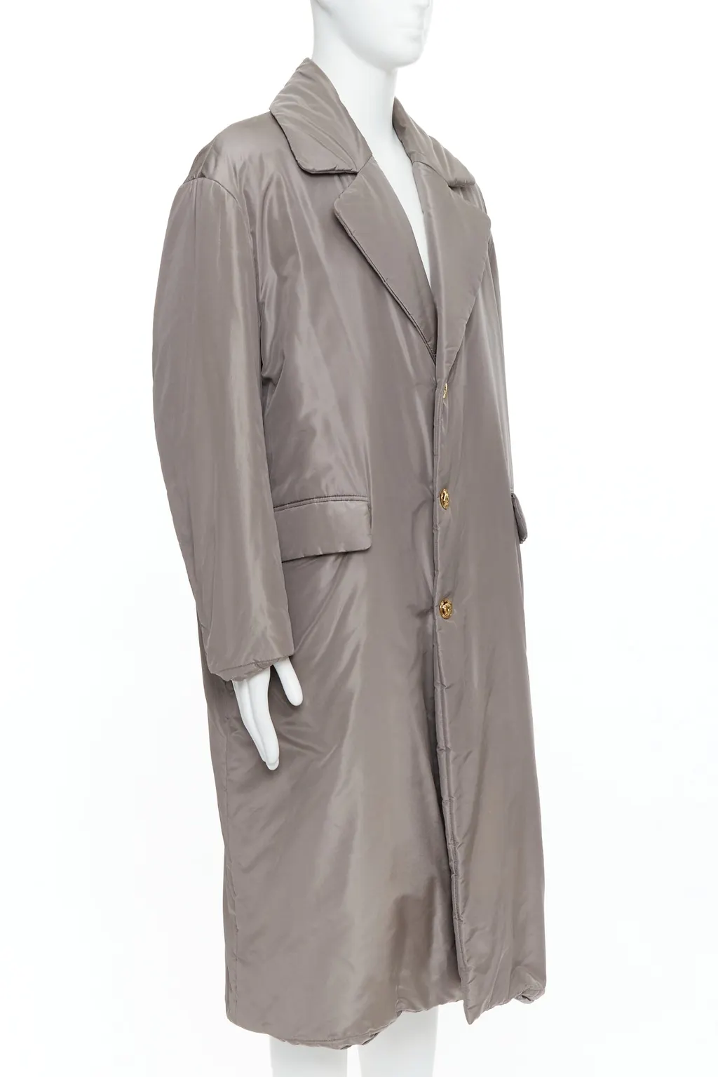 Versace Grey Padded Gold Coat Beige Silk Very good - Inside View