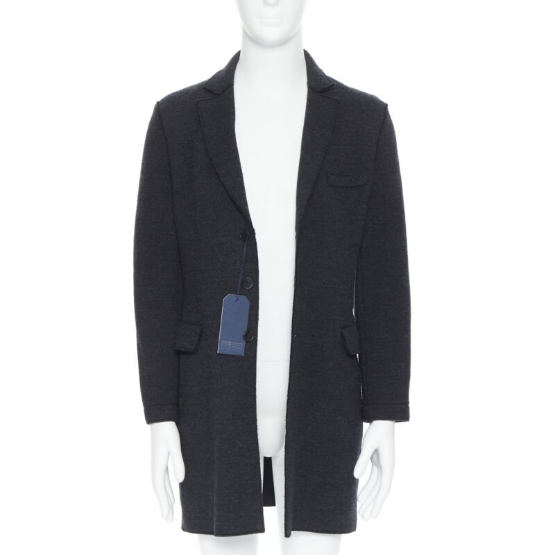 Harris Wharf London Grey Herringbone Wool Coat