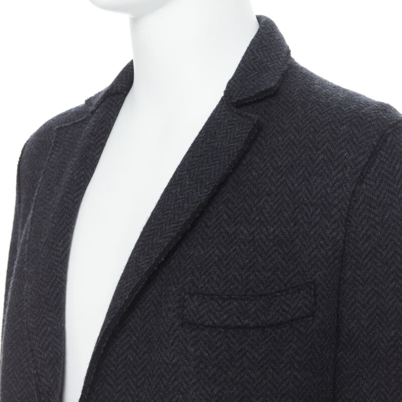Harris Wharf London Grey Herringbone Wool Coat - Back view