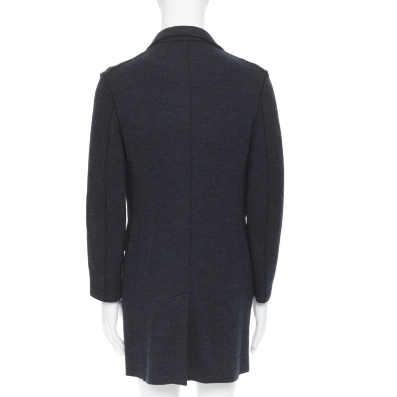 Harris Wharf London Grey Herringbone Wool Coat - Side view