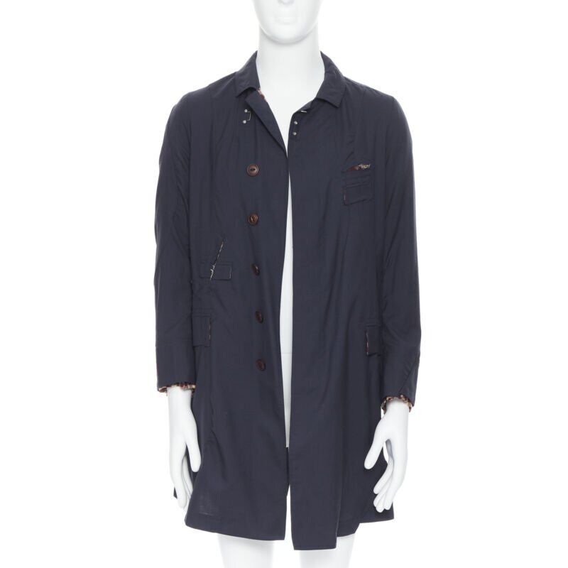 Takahiromiyashita The Soloist Navy Curved Seams Coat