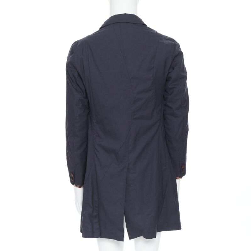 Takahiromiyashita The Soloist Navy Curved Seams Coat - Side view