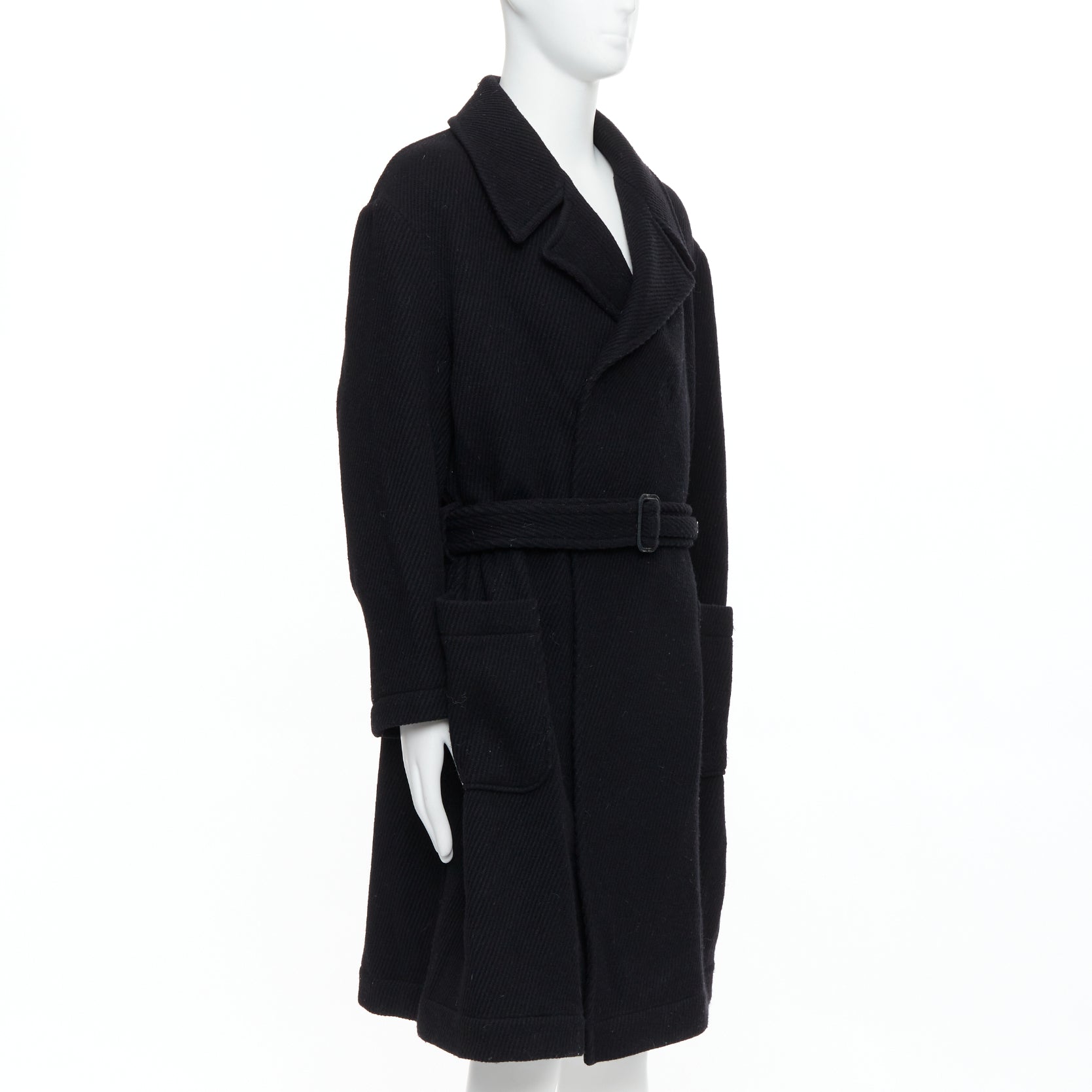 Yohji Yamamoto Black Wool Winter Coat - Image 6