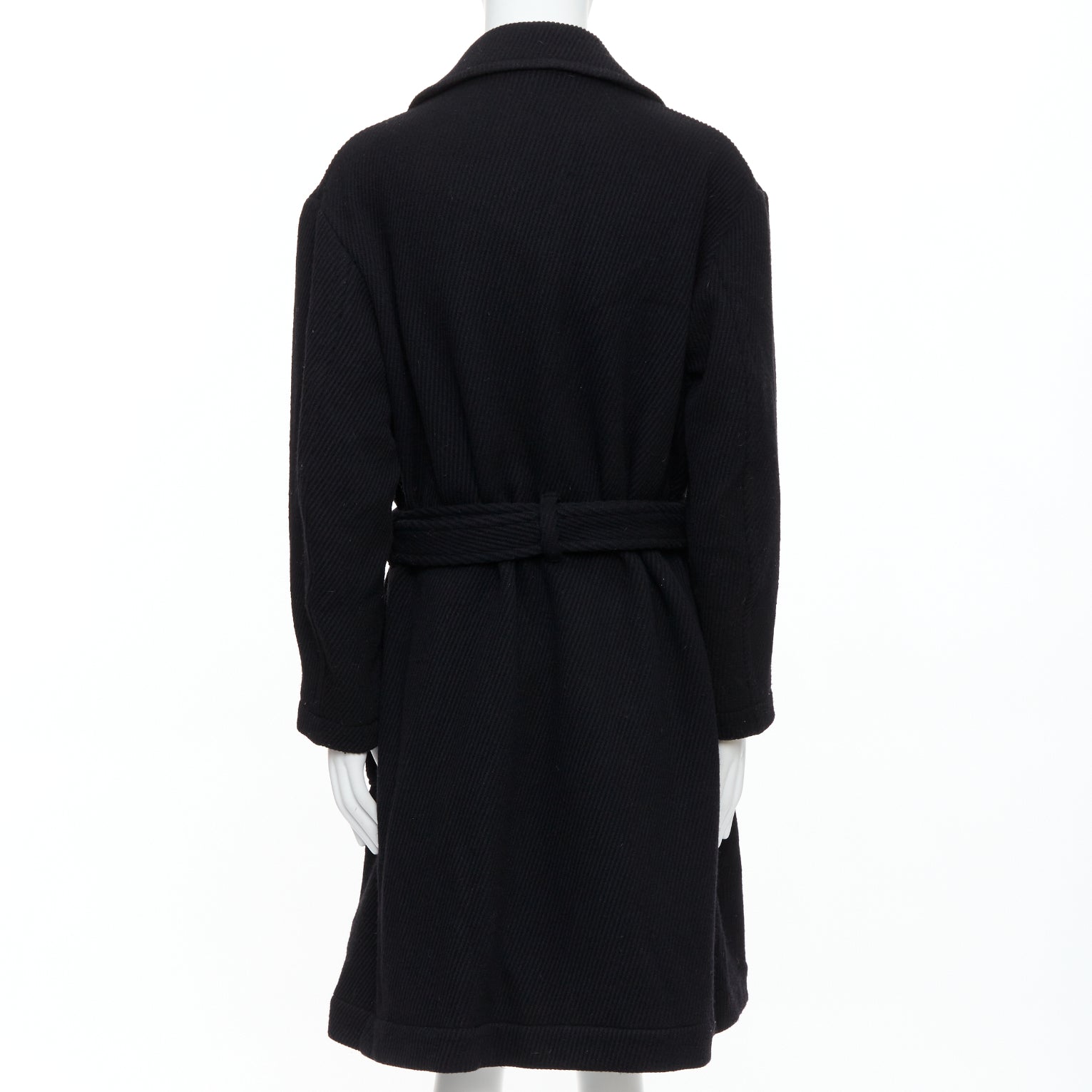 Yohji Yamamoto Black Wool Winter Coat - Side view
