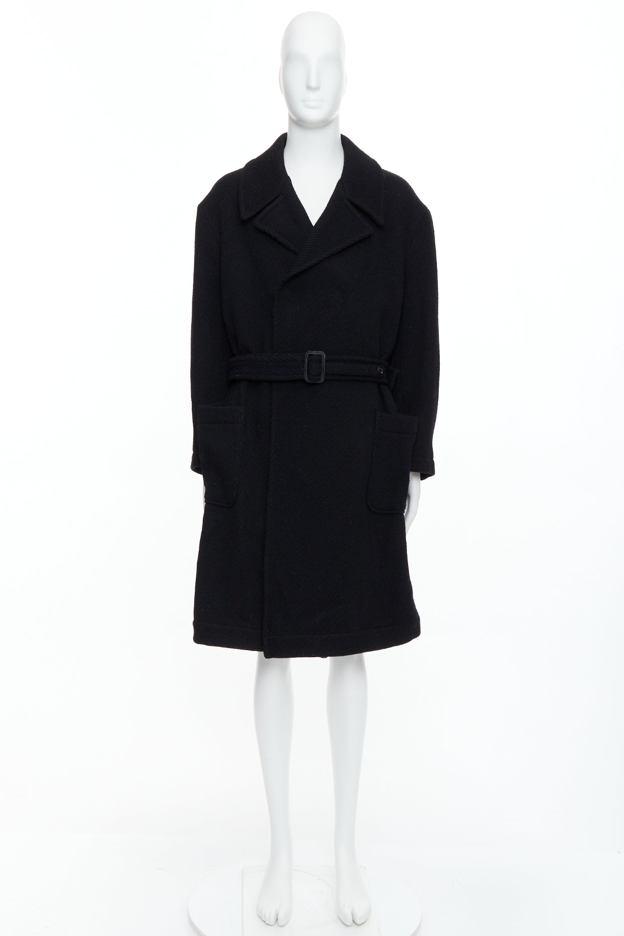 Yohji Yamamoto Black Wool Winter Coat - Image 11