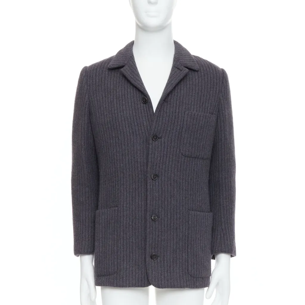 Hermès Grey Stripe Knit Blazer Grey Very good - Front View