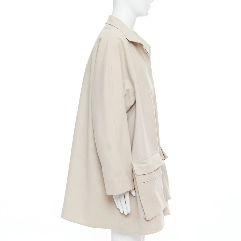 Yohji Yamamoto Grey Wool Boxy Coat Anthracite Wool Very good - Model View