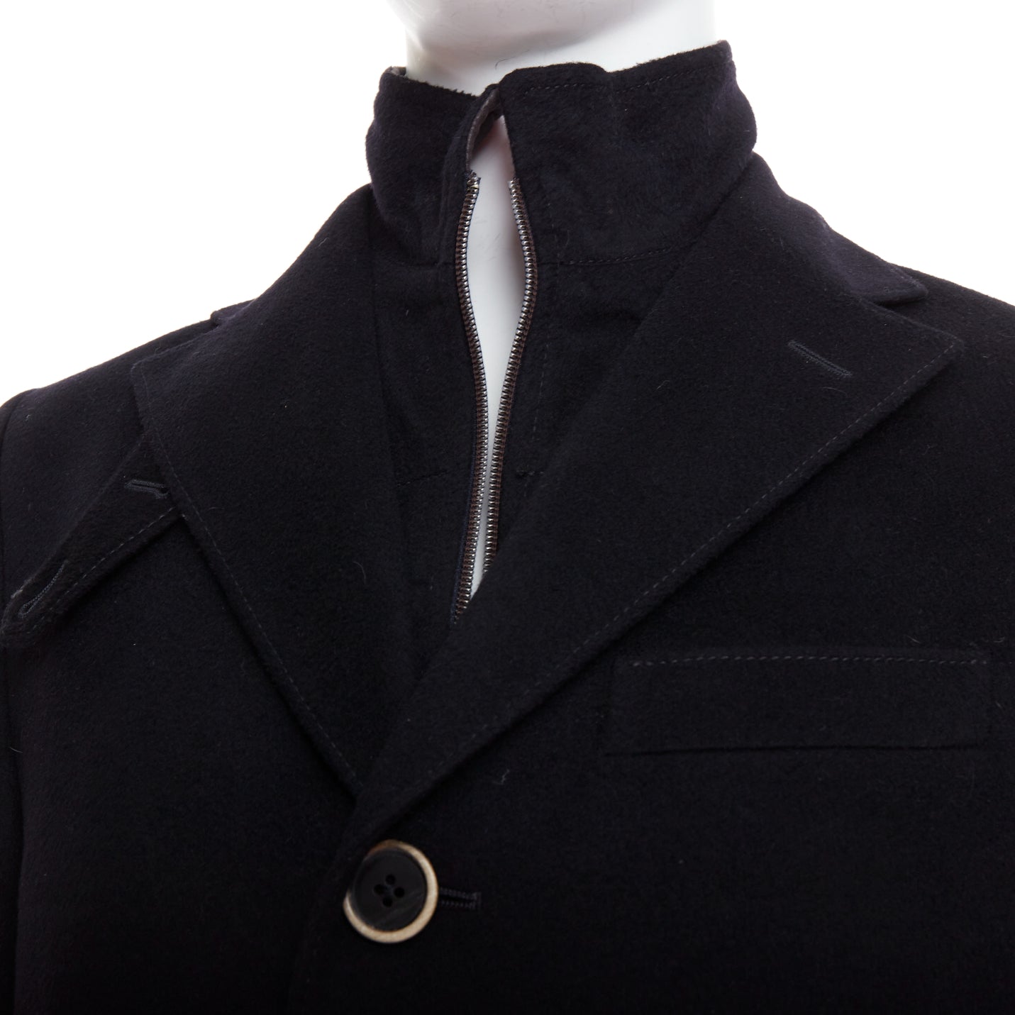Corneliani Black Wool Collar Coat - Back view