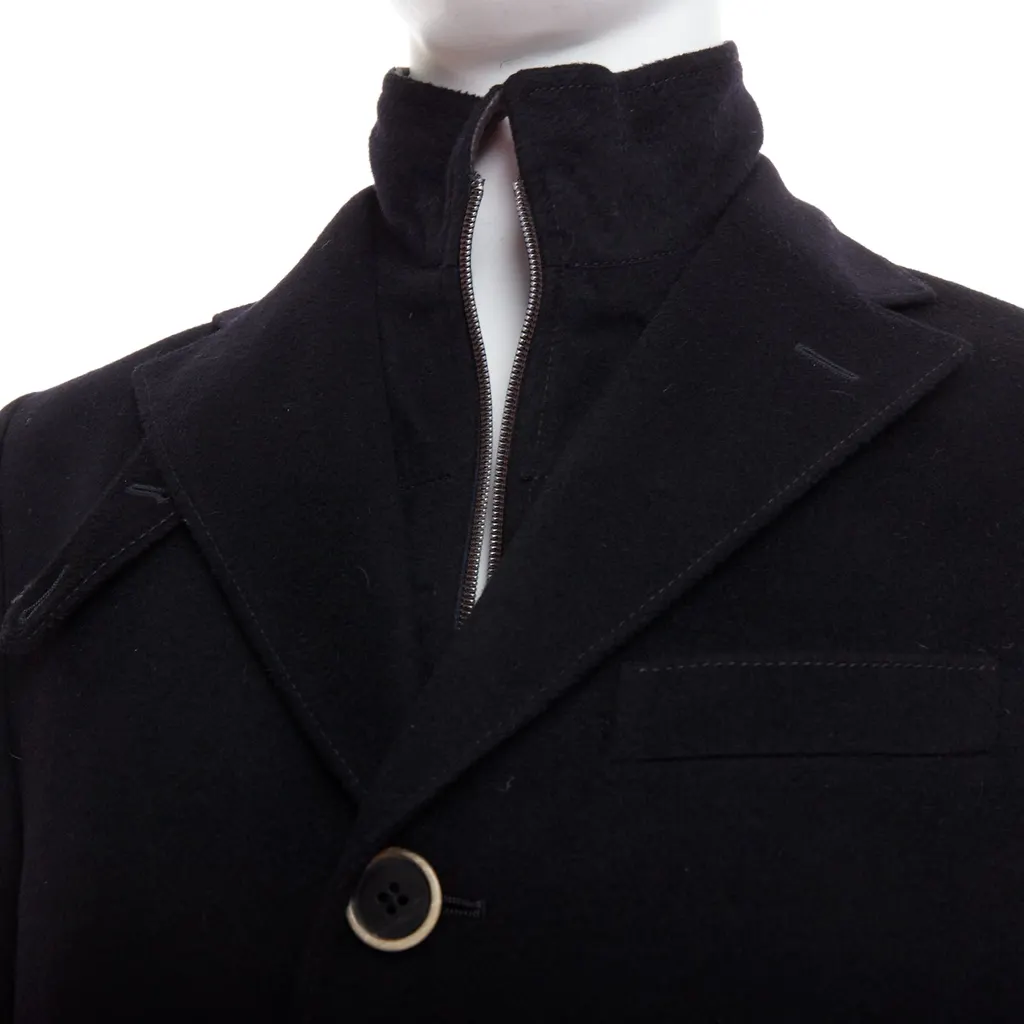 Corneliani Black Wool Collar Coat Black Wool Fair - Back View