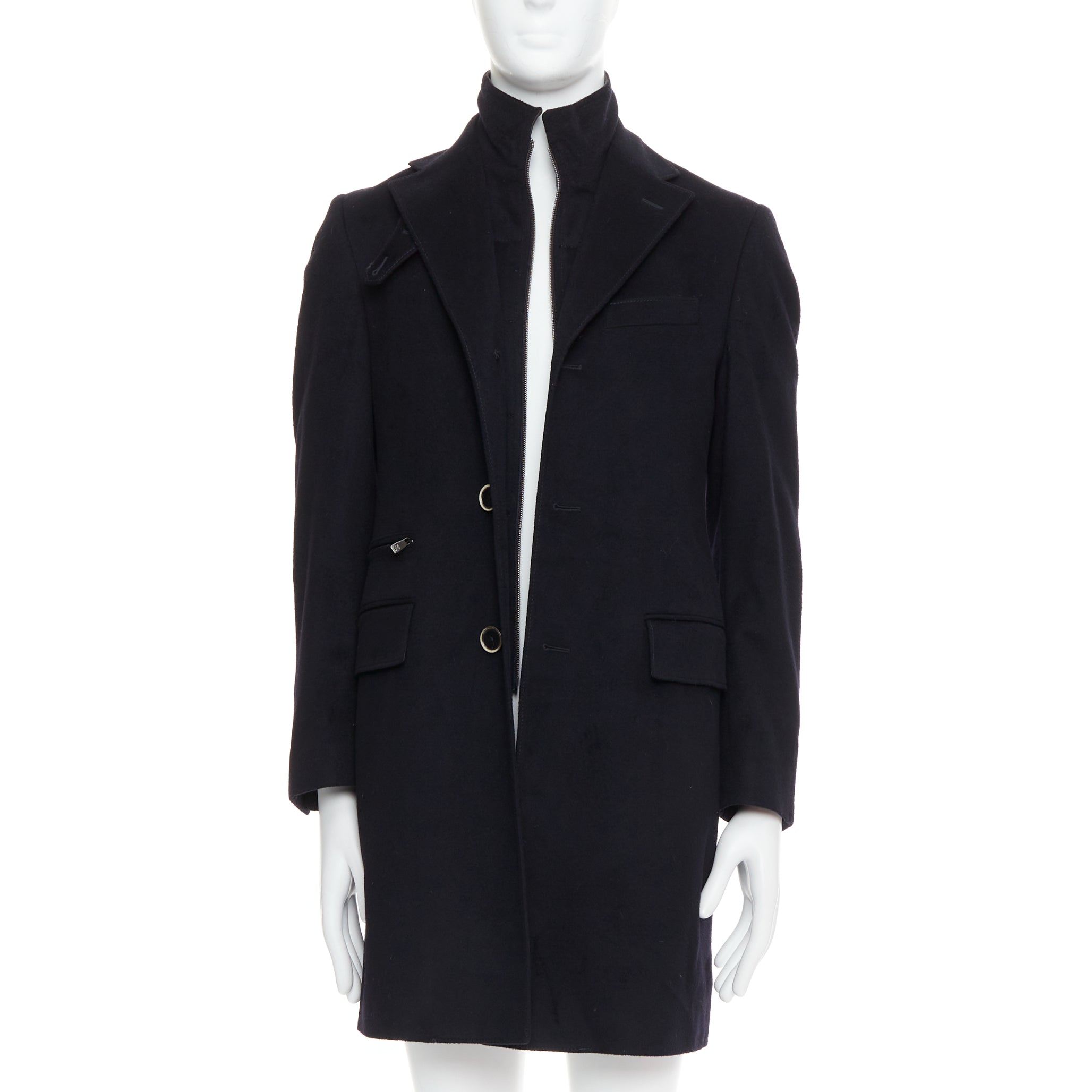 Corneliani Black Wool Collar Coat - Image 6