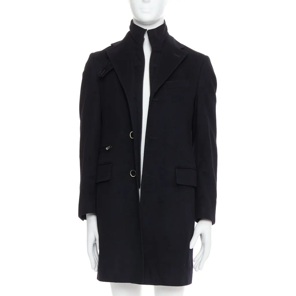 Corneliani Black Wool Collar Coat Black Wool Fair - Inside View