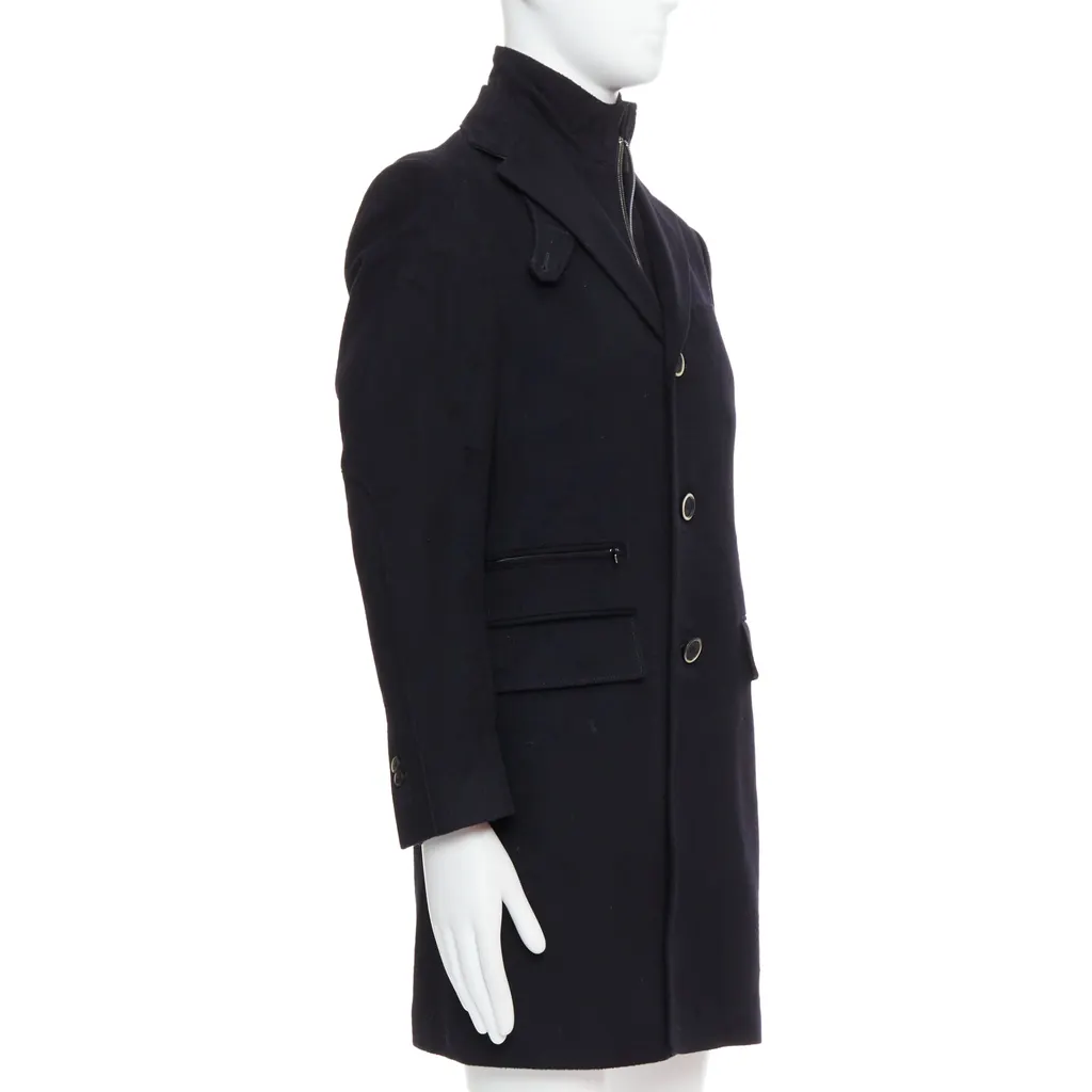 Corneliani Black Wool Collar Coat Black Wool Fair - Model View