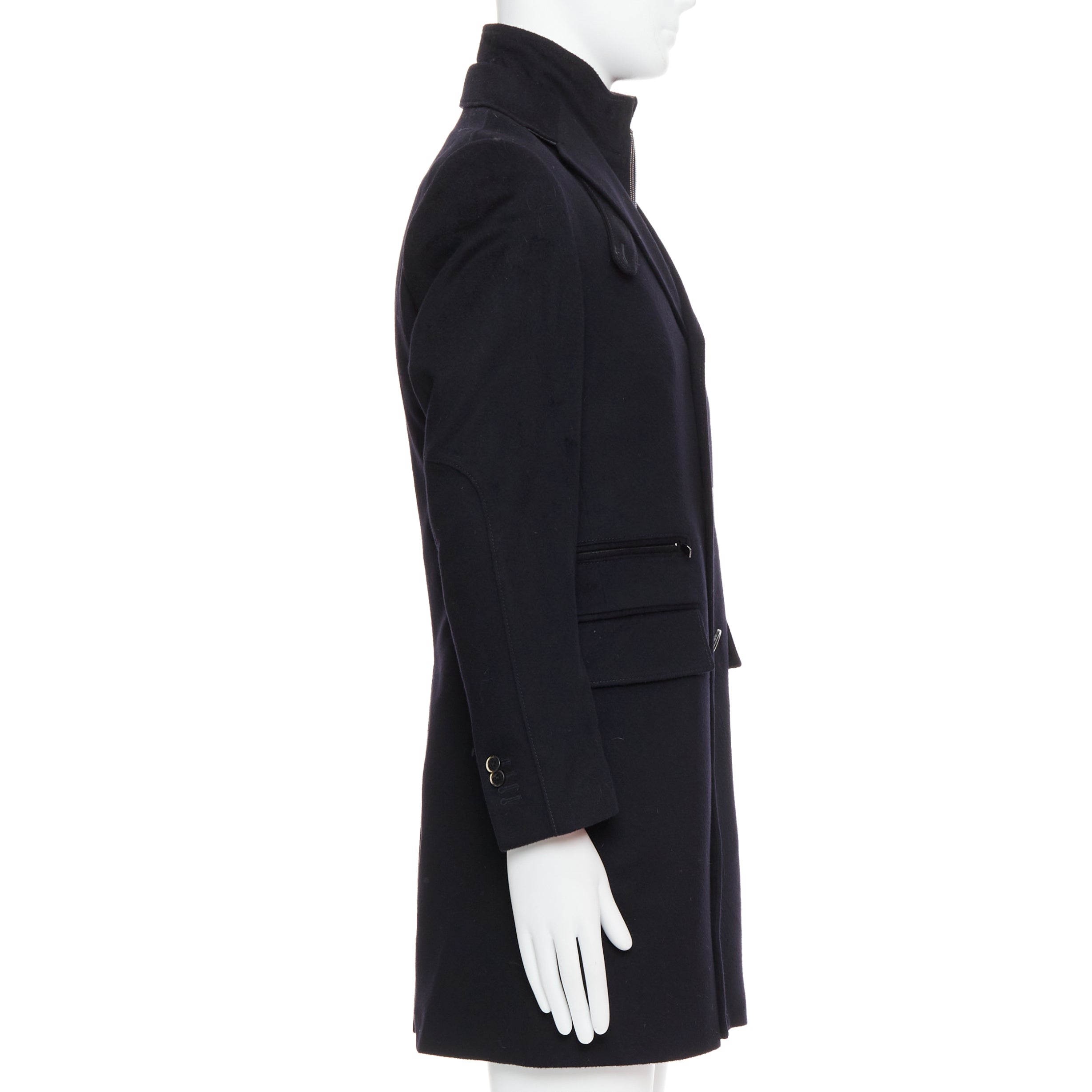 Corneliani Black Wool Collar Coat - Side view