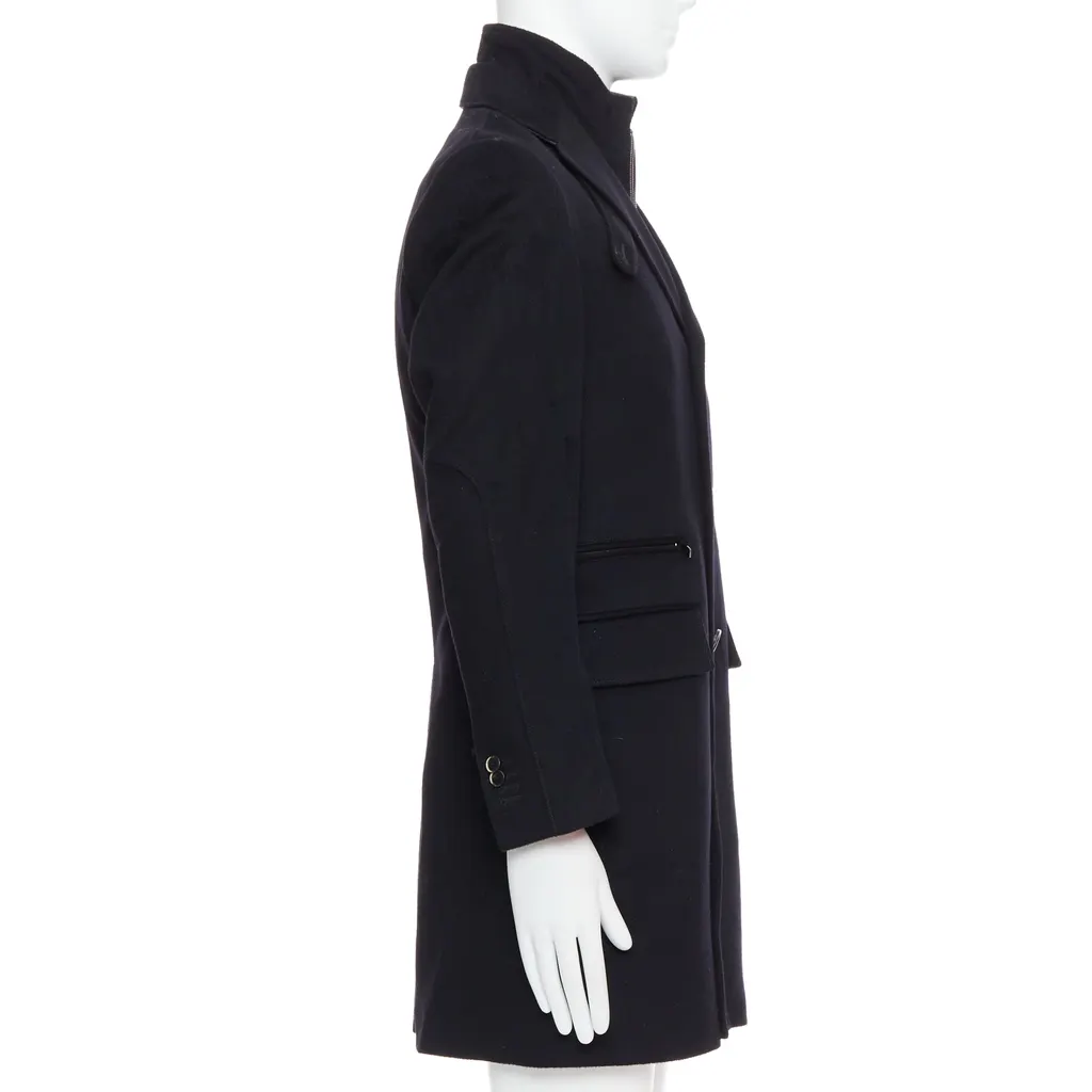 Corneliani Black Wool Collar Coat Black Wool Fair - Box View