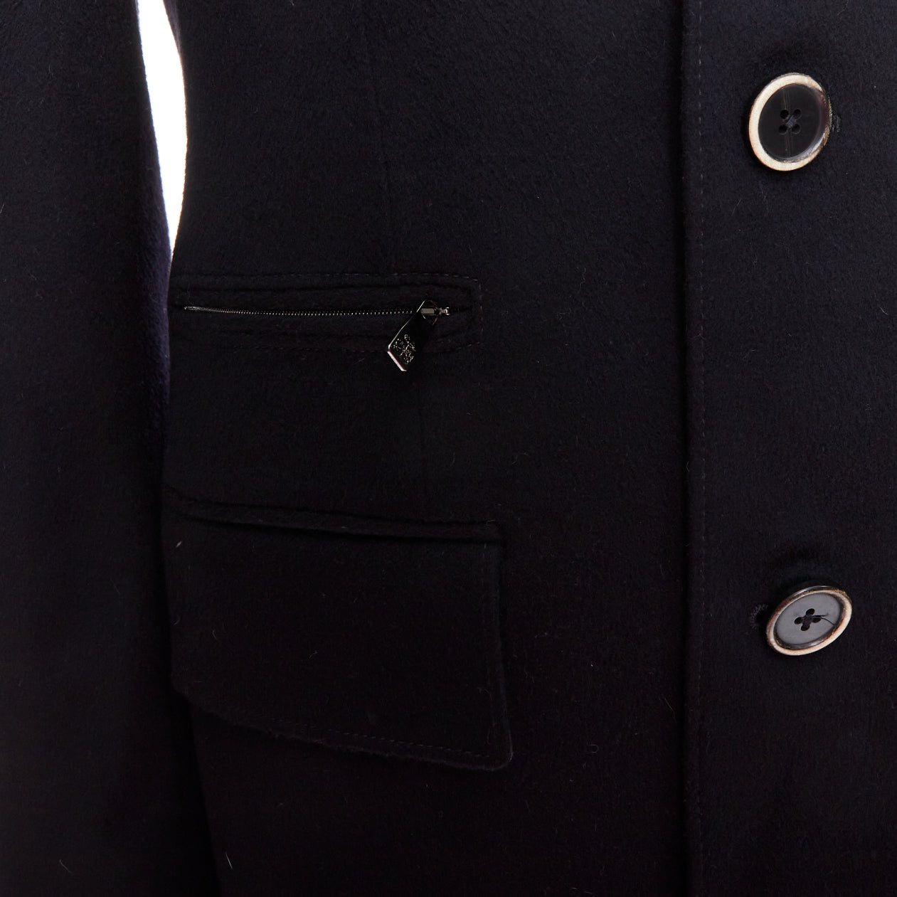 Corneliani Black Wool Collar Coat - Image 10
