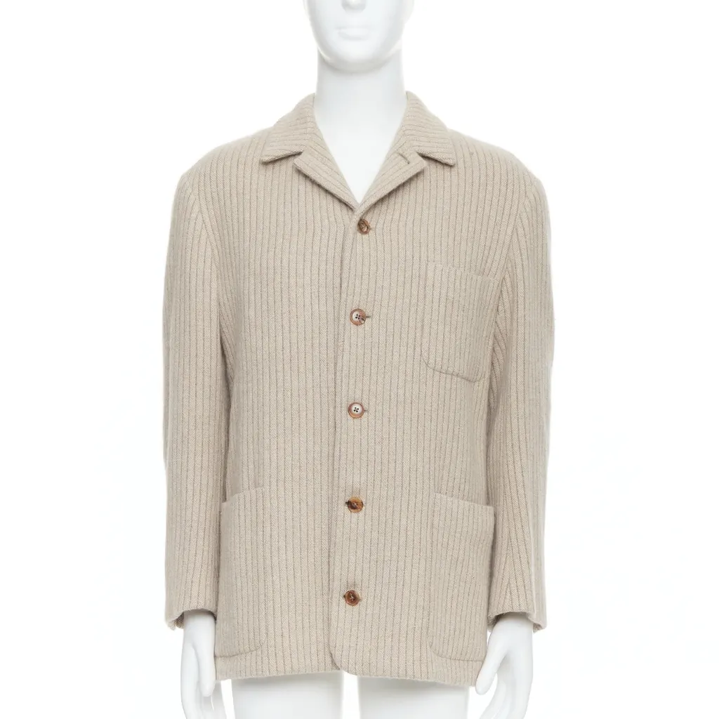 Hermès Beige Stripe Knit Blazer Beige Very good - Front View
