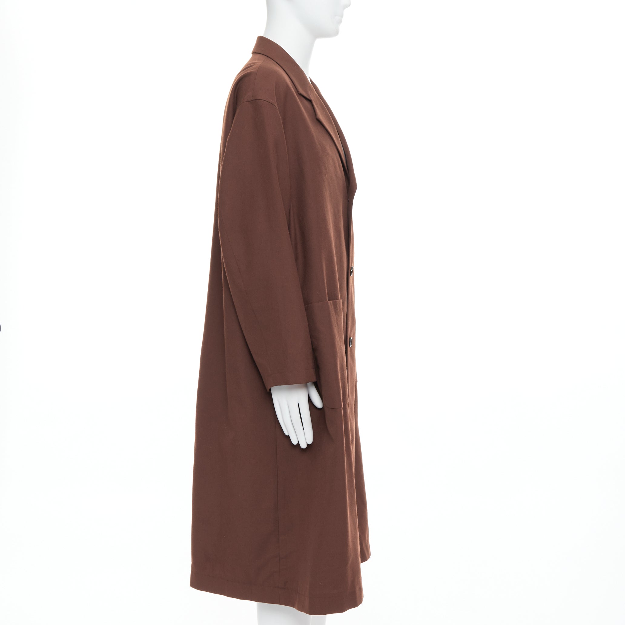 Yohji Yamamoto Brown Long Boxy Coat - 4