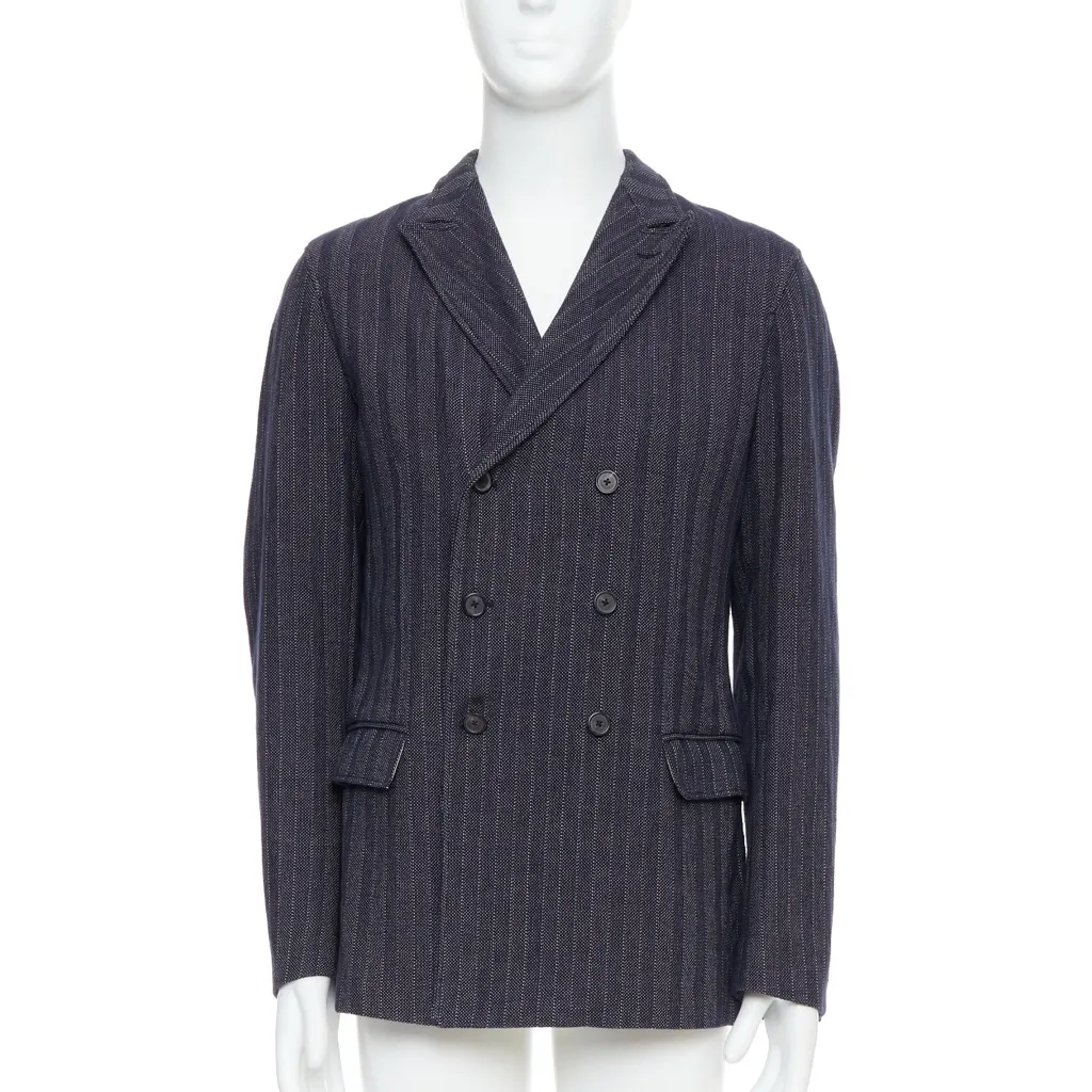 Jil Sander Navy Striped Double Blazer Navy Cotton Never worn - Front View