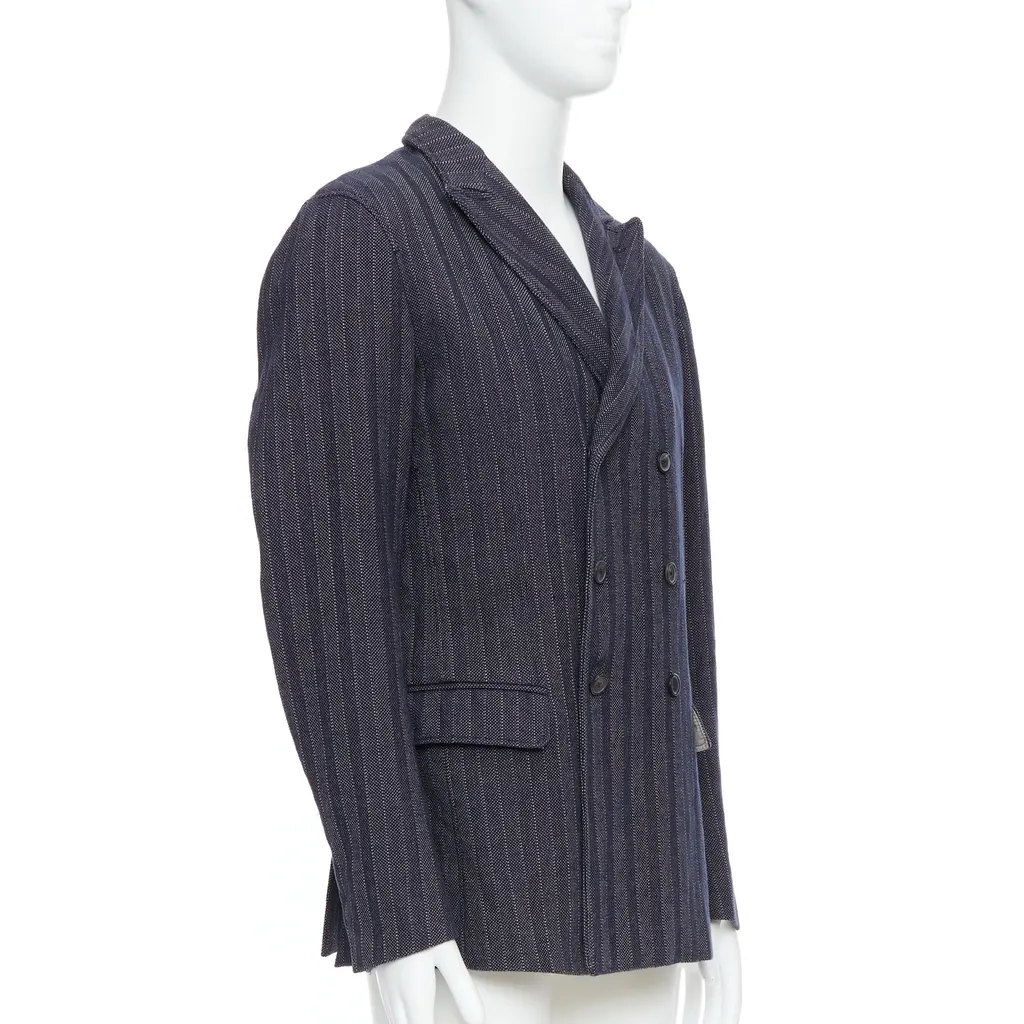 Jil Sander Navy Striped Double Blazer Navy Cotton Never worn - Inside View
