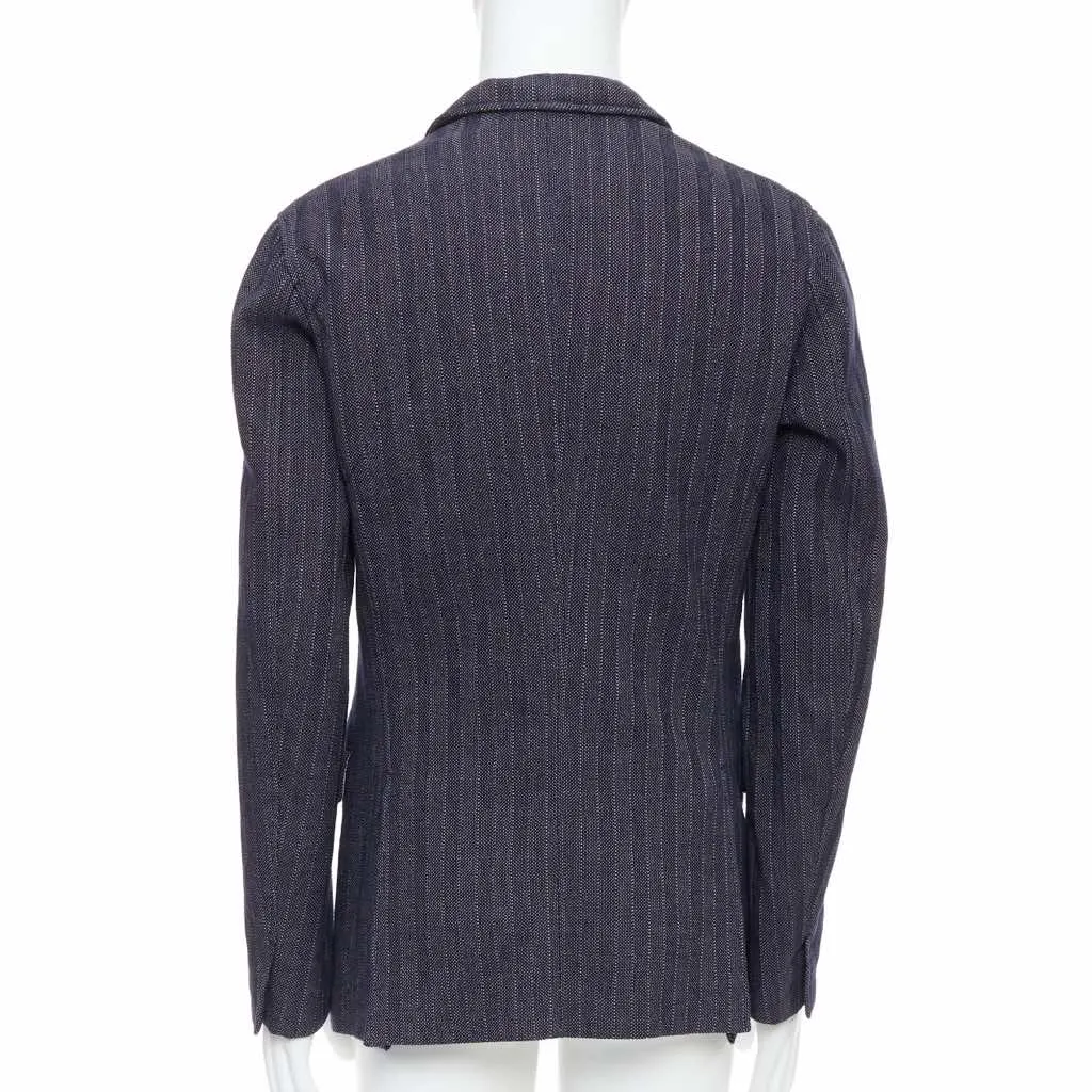 Jil Sander Navy Striped Double Blazer Navy Cotton Never worn - Box View