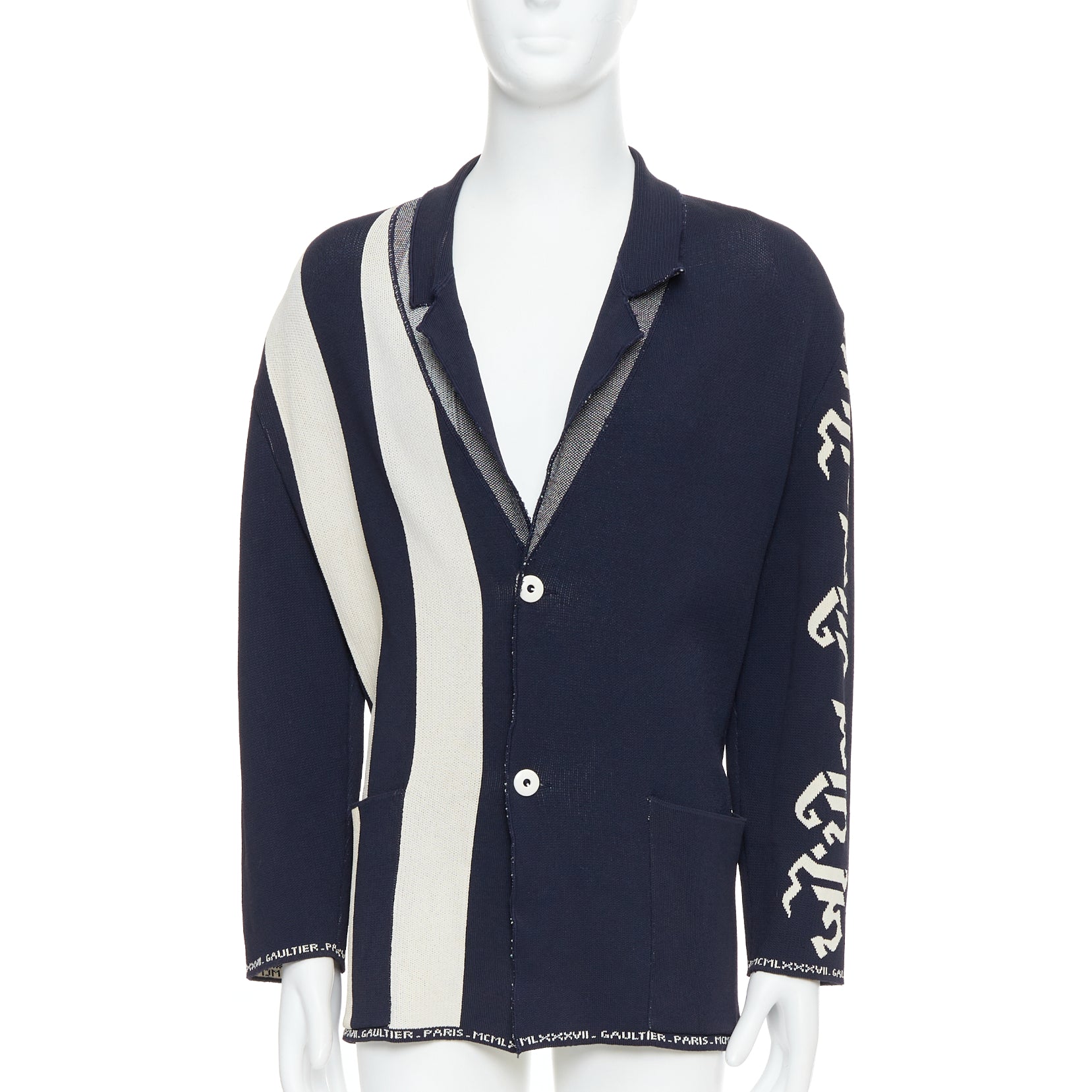 Jean Paul Gaultier Navy Graphic Knit Jacket