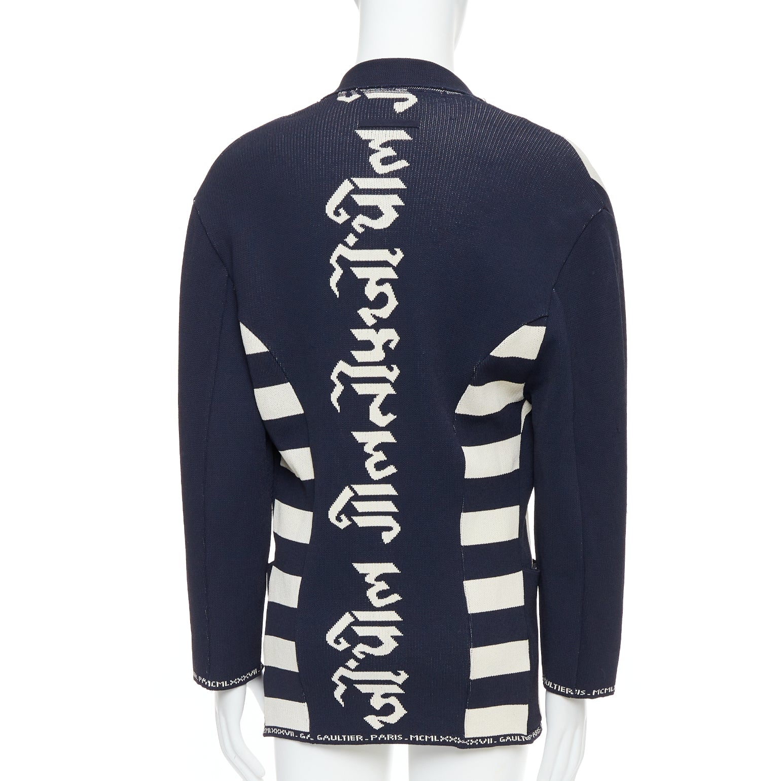 Jean Paul Gaultier Navy Graphic Knit Jacket - Back view