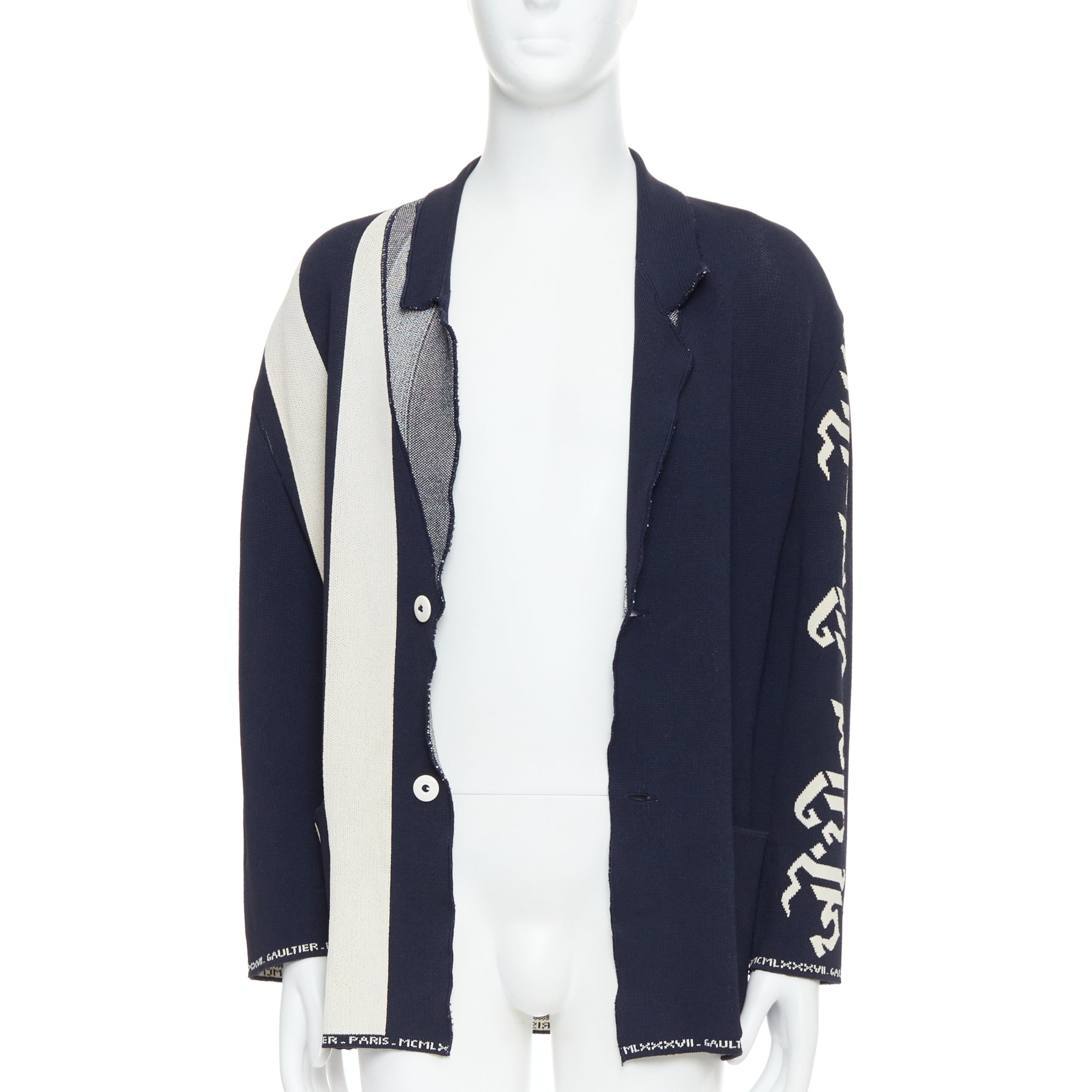 Jean Paul Gaultier Navy Graphic Knit Jacket - Image 6