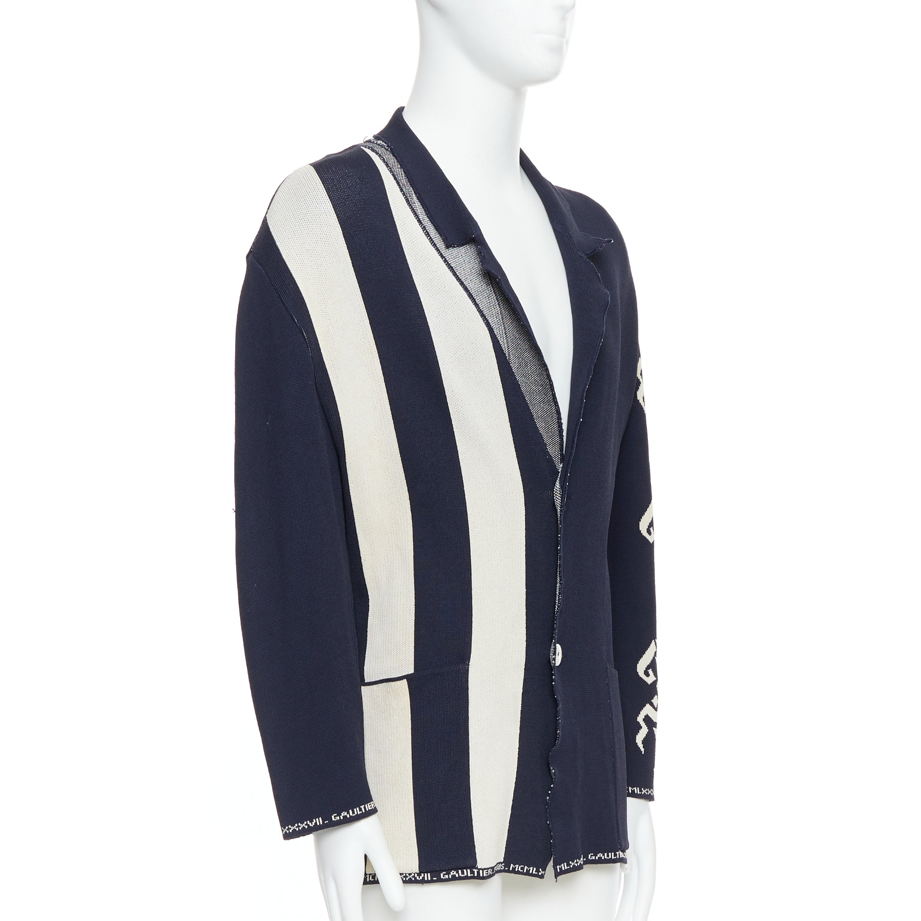 Jean Paul Gaultier Navy Graphic Knit Jacket - 4