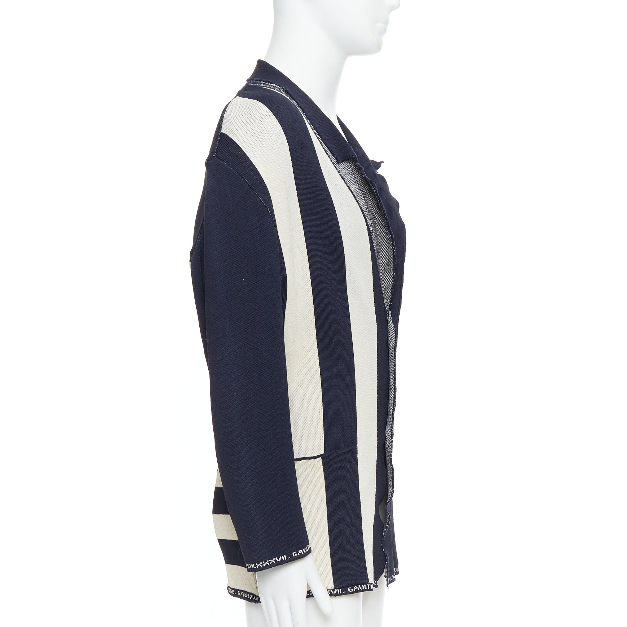 Jean Paul Gaultier Navy Graphic Knit Jacket - Side view