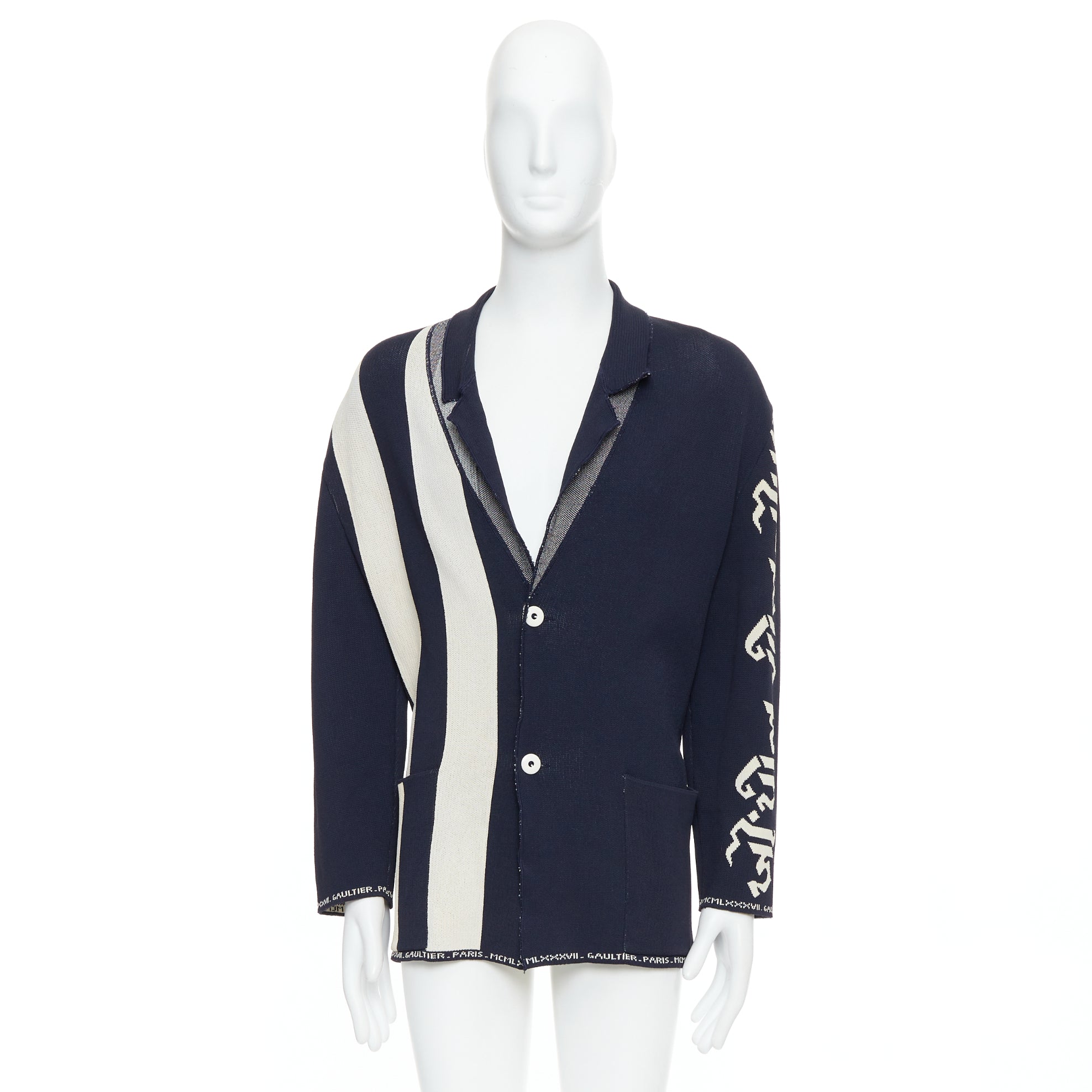 Jean Paul Gaultier Navy Graphic Knit Jacket - Image 12