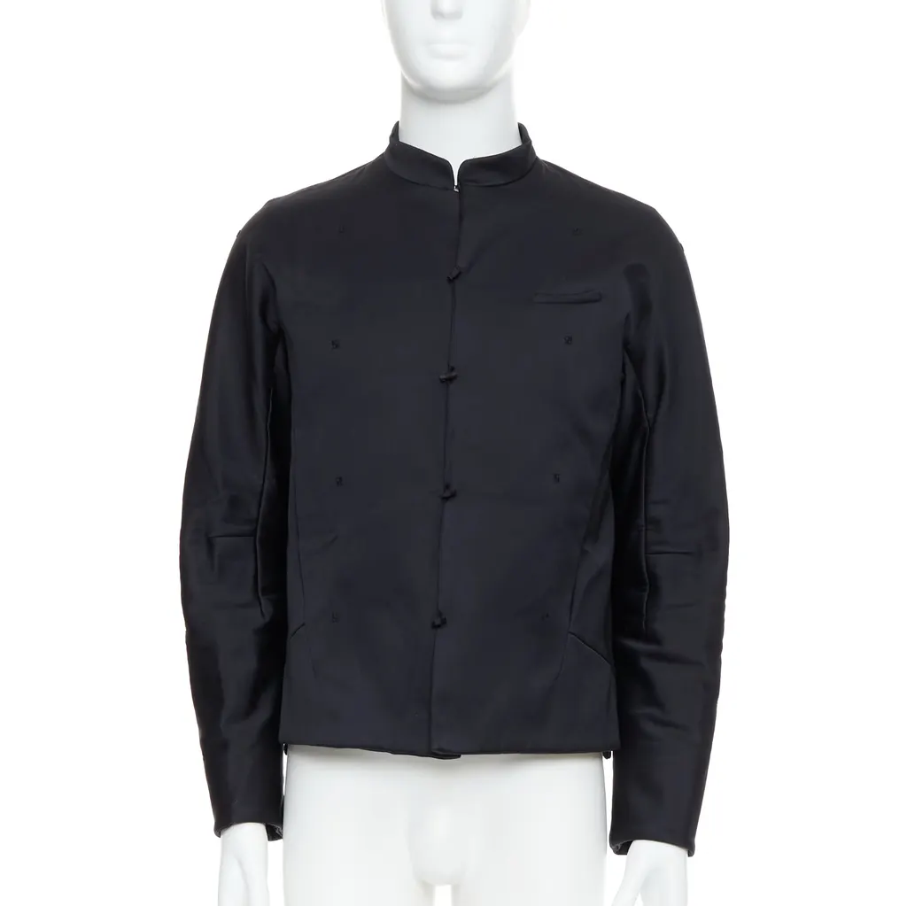 Shiatzy Chen Navy Panel Lapel Coat Black Cotton Very good - Front View