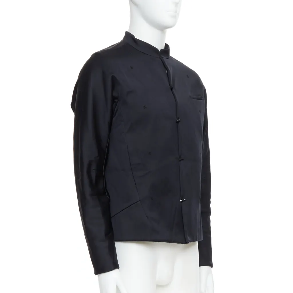 Shiatzy Chen Navy Panel Lapel Coat Black Cotton Very good - Model View