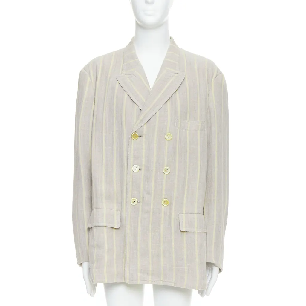 Yohji Yamamoto Grey Striped Blazer Anthracite Cotton Very good - Front View