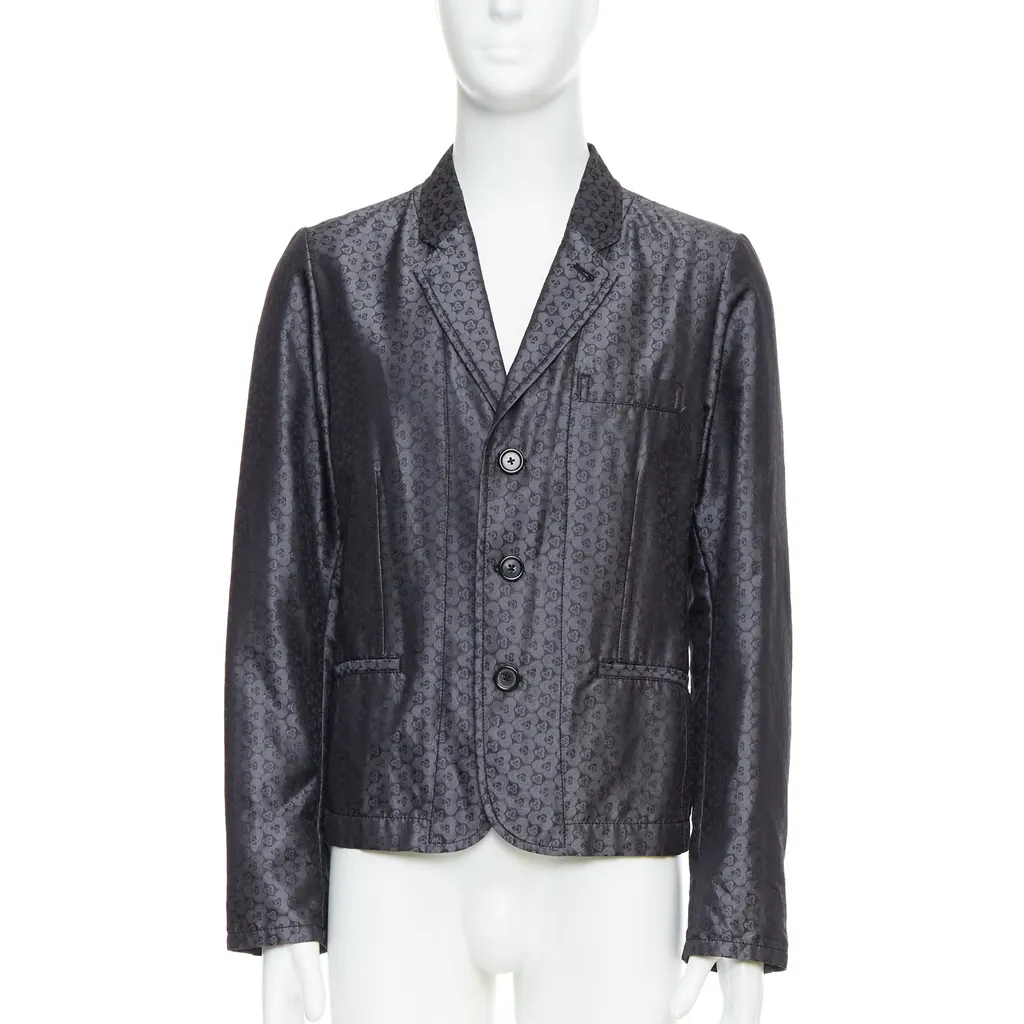 Ann Demeulemeester Grey Brocade Blazer Grey Silk Never worn - Front View