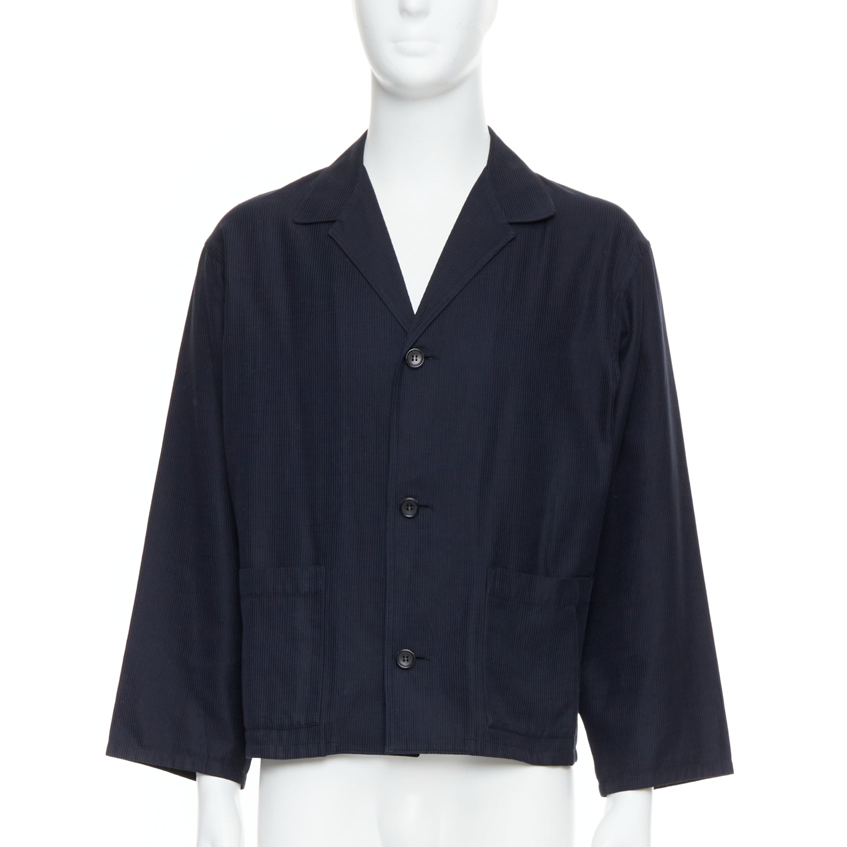 Yohji Yamamoto Navy Cropped Stripe Blazer