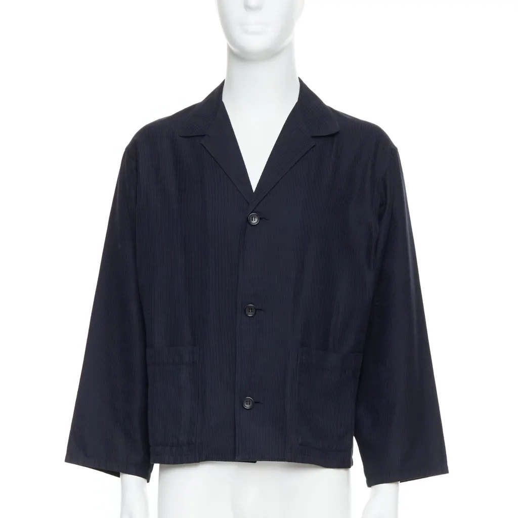 Yohji Yamamoto Navy Cropped Stripe Blazer Navy Cotton Very good - Front View