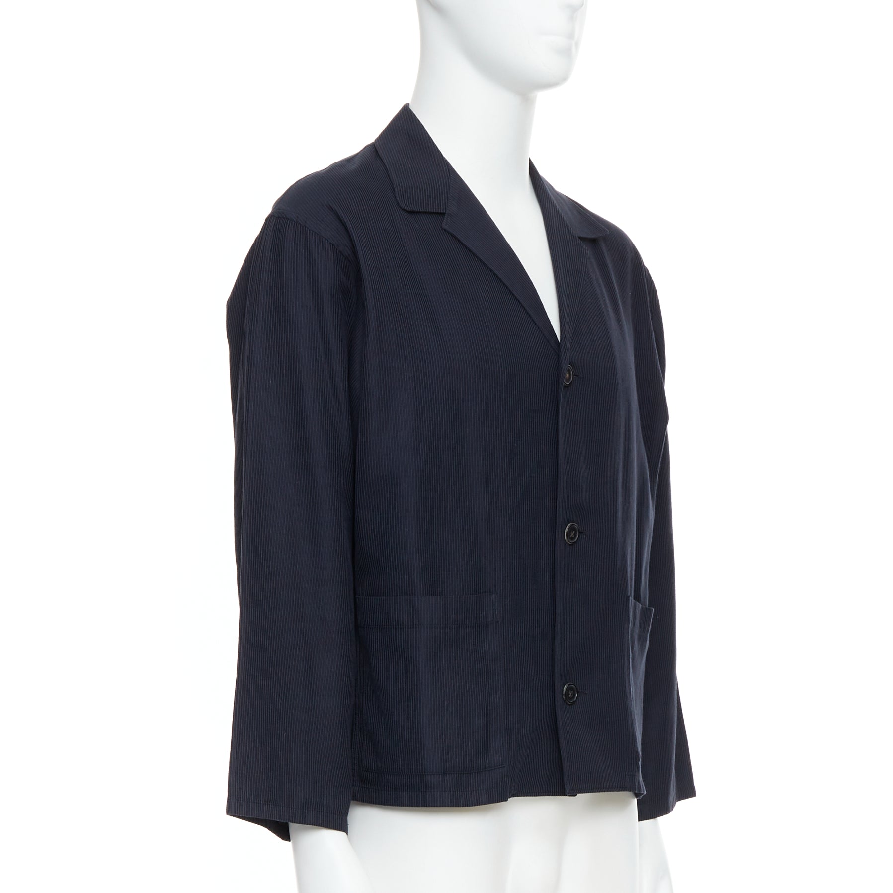 Yohji Yamamoto Navy Cropped Stripe Blazer - Image 6