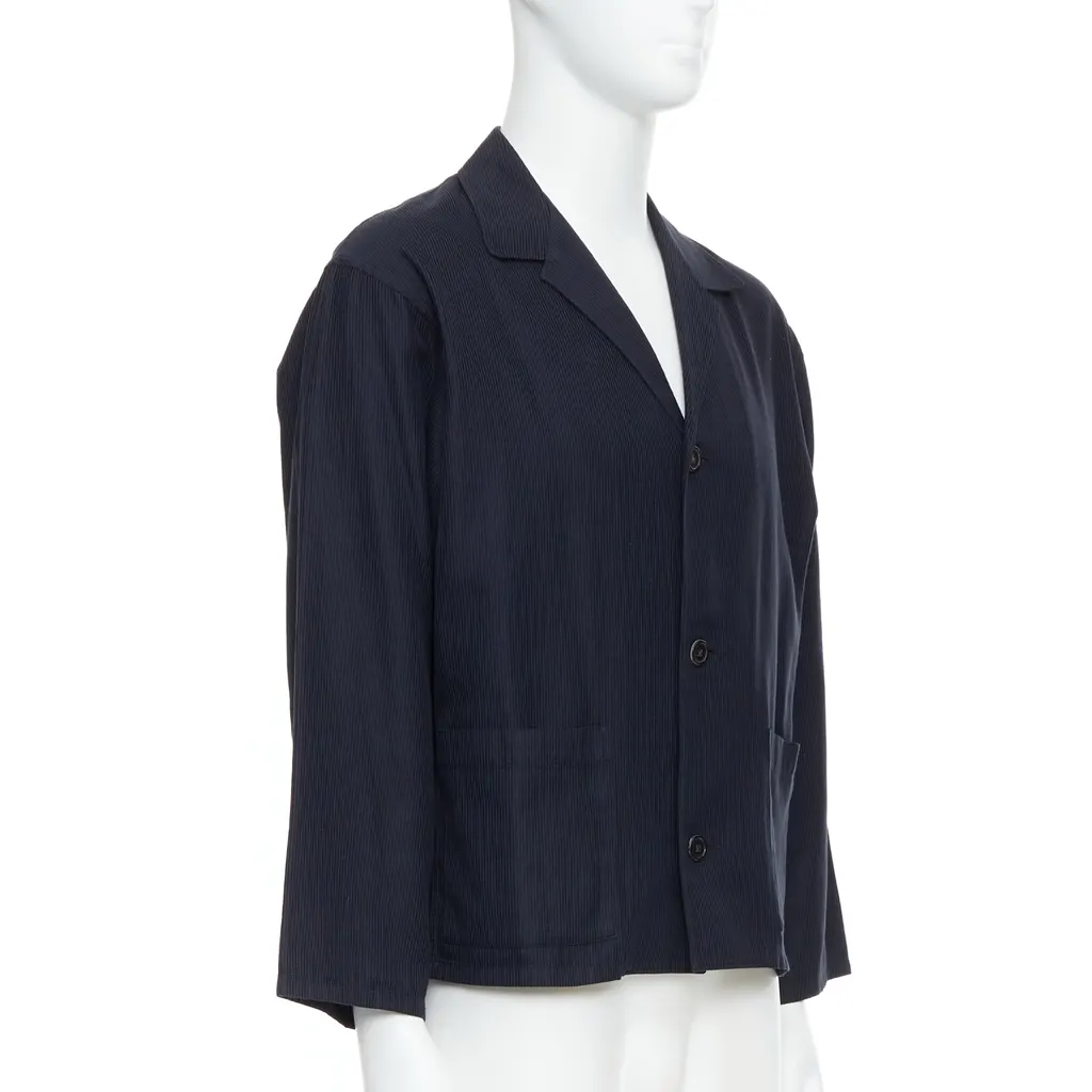 Yohji Yamamoto Navy Cropped Stripe Blazer Navy Cotton Very good - Inside View