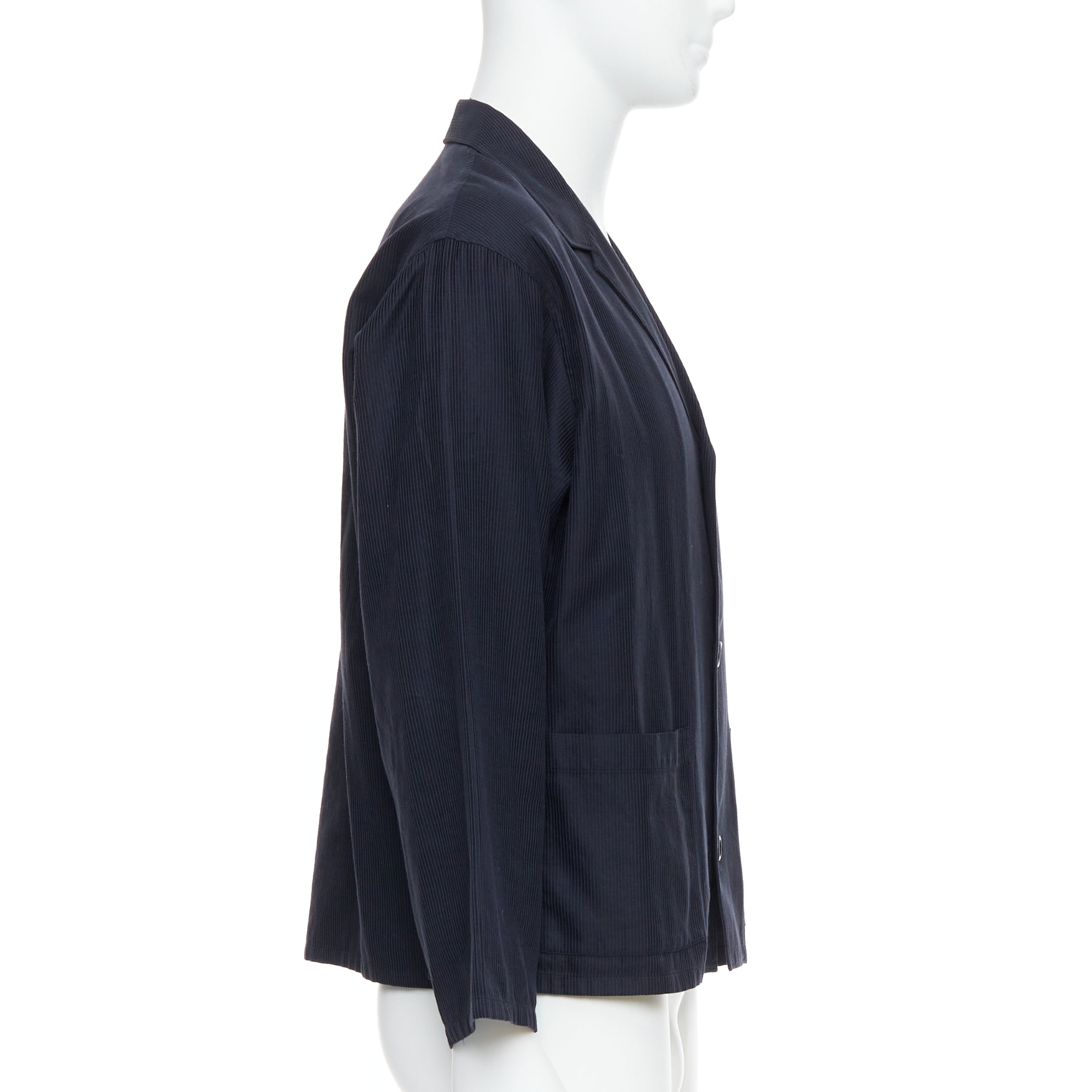 Yohji Yamamoto Navy Cropped Stripe Blazer - 4