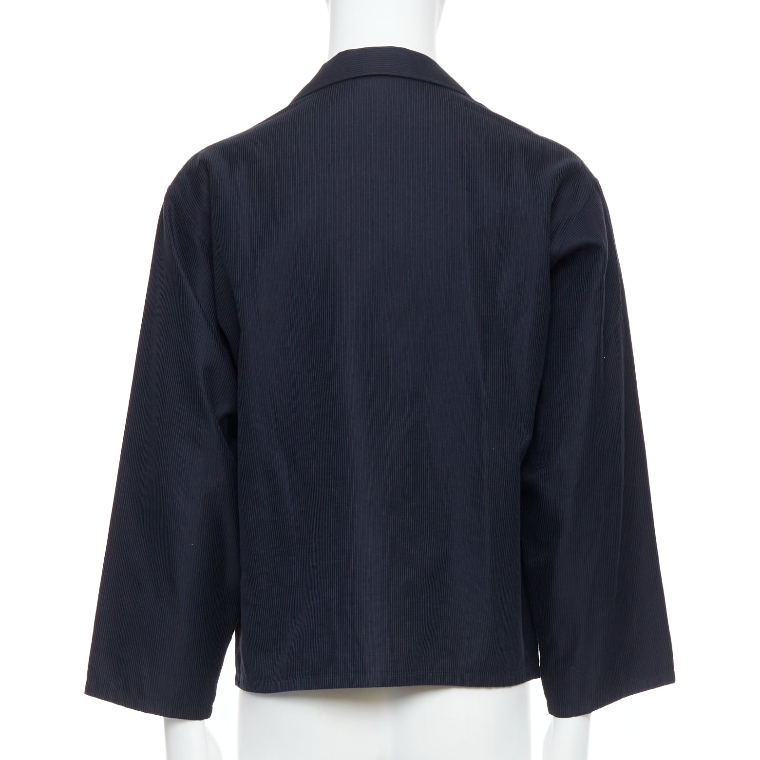 Yohji Yamamoto Navy Cropped Stripe Blazer - Side view