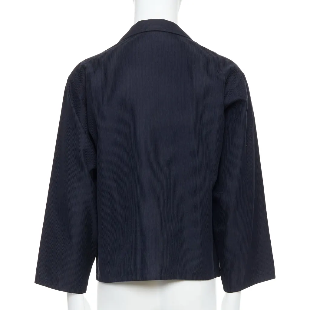 Yohji Yamamoto Navy Cropped Stripe Blazer Navy Cotton Very good - Box View