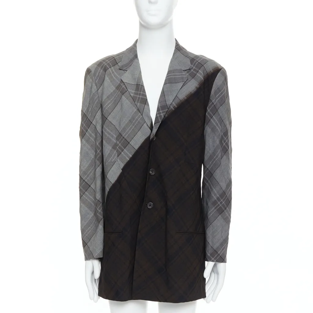 Yohji Yamamoto Gradient Check Blazer Grey Wool Very good - Front View