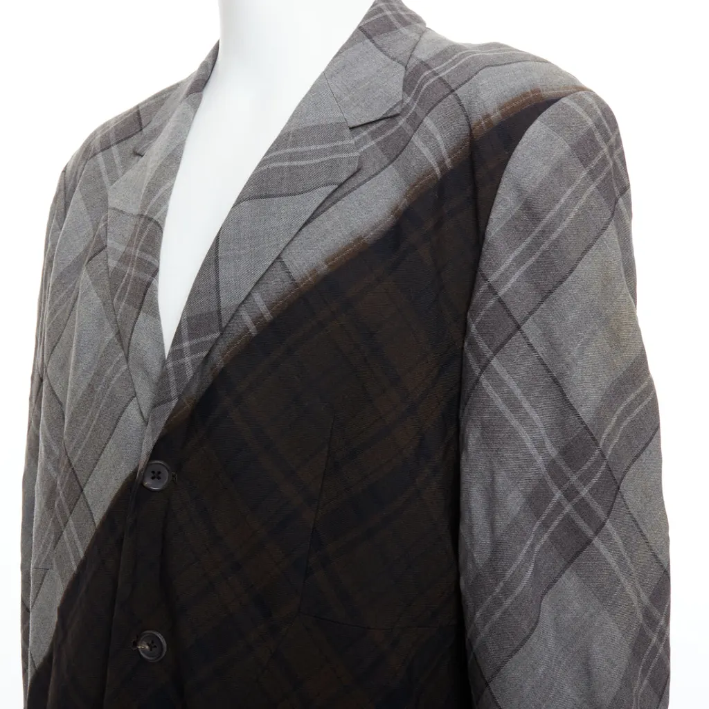 Yohji Yamamoto Gradient Check Blazer Grey Wool Very good - Back View