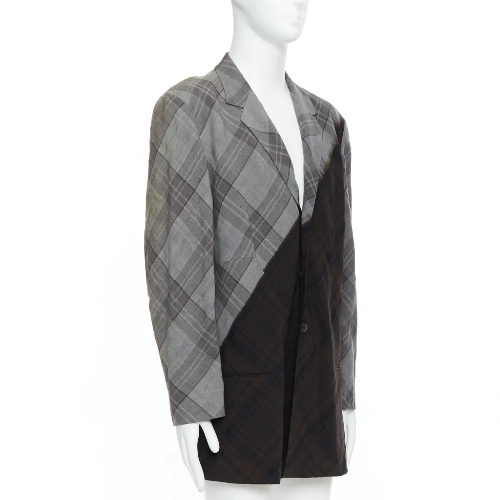 Yohji Yamamoto Gradient Check Blazer Grey Wool Very good - Inside View