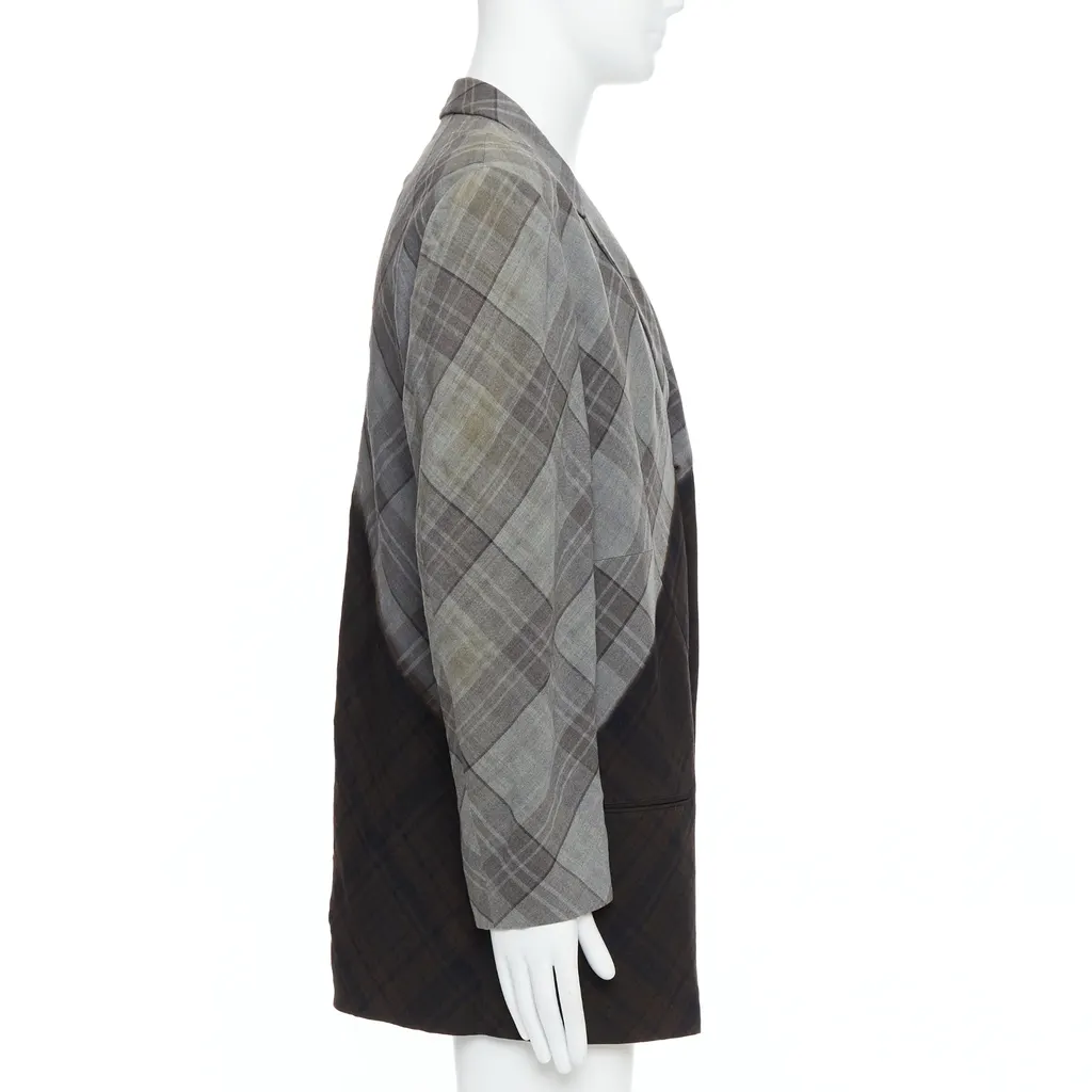Yohji Yamamoto Gradient Check Blazer Grey Wool Very good - Model View