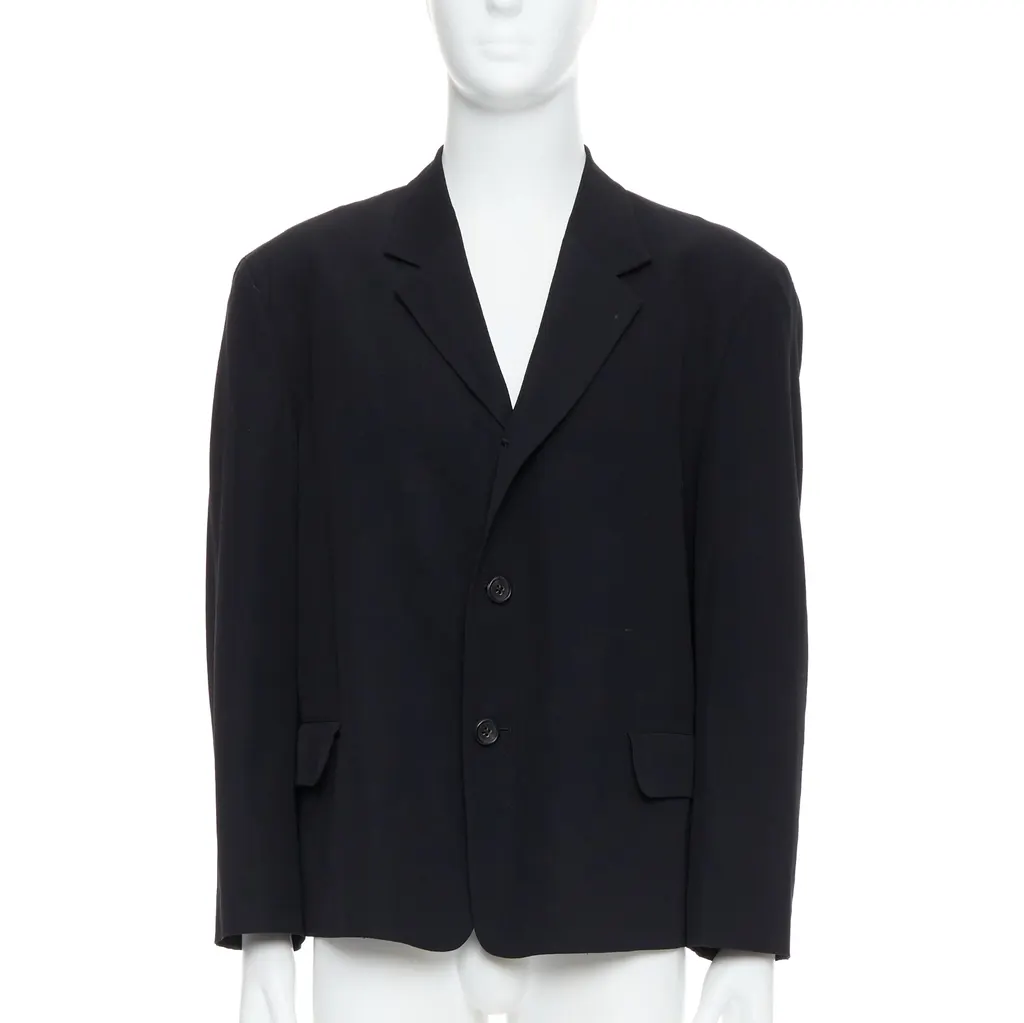 Yohji Yamamoto Black Oversized Blazer Black Wool Good - Front View
