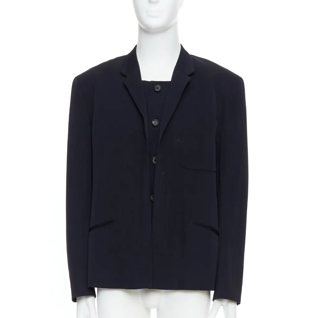 Yohji Yamamoto Black Deconstructed Blazer Black Wool Very good - Front View